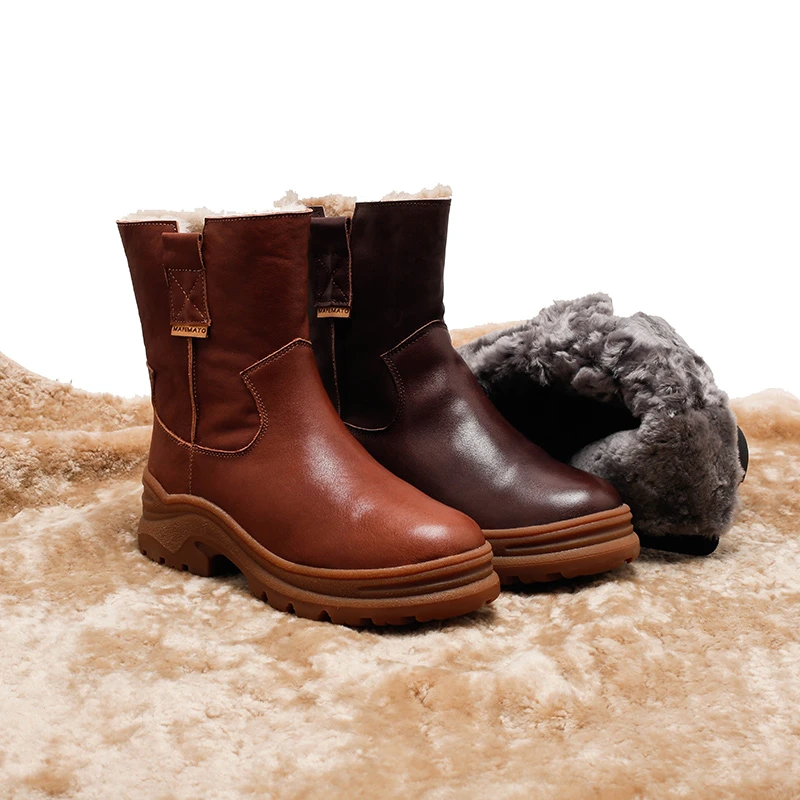 羊皮毛一体39737-43秋冬保暖羊羔毛短筒雪地靴女马丁靴女厚底短靴