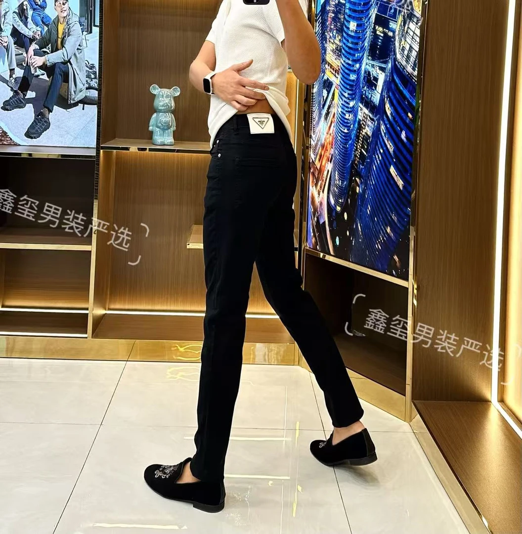 商务韩版男牛仔裤子潮流牛仔裤男士休闲裤百搭紧身黑色小脚裤