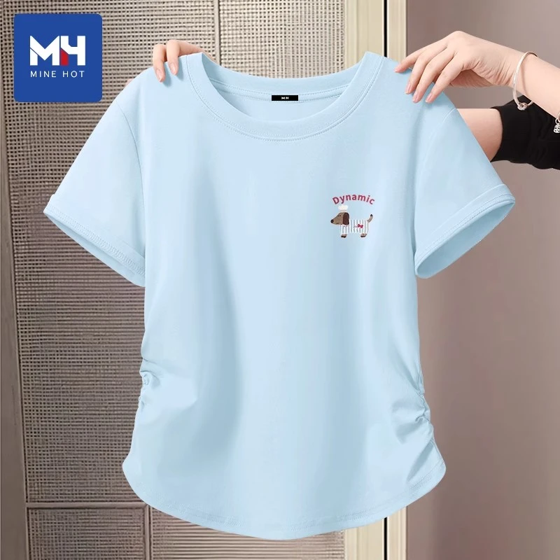 唐狮集团MH抽褶短袖女t恤夏季2025新款爆款正肩修身韩系气质上衣J