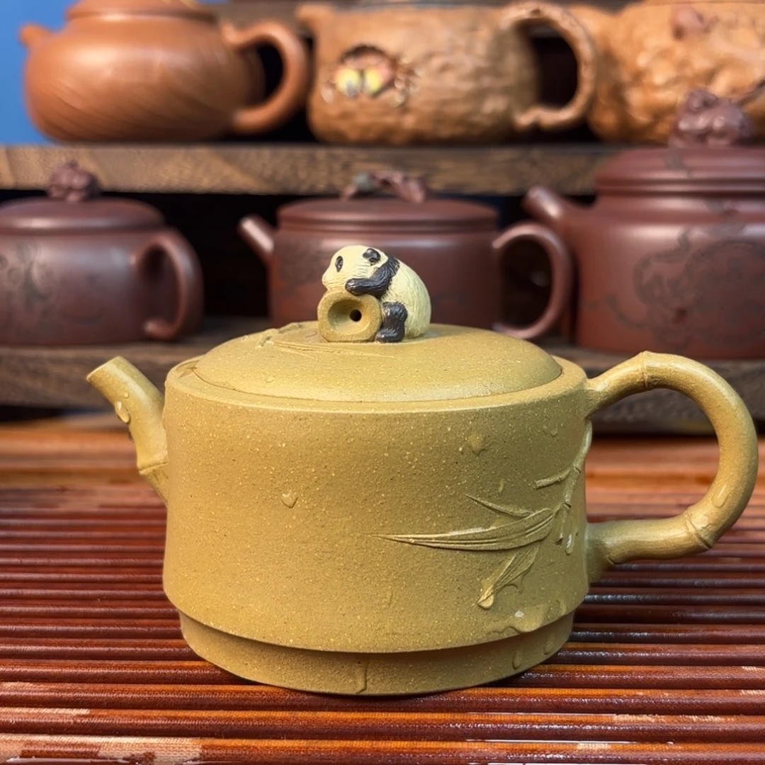 原矿青段熊猫紫砂壶180cc