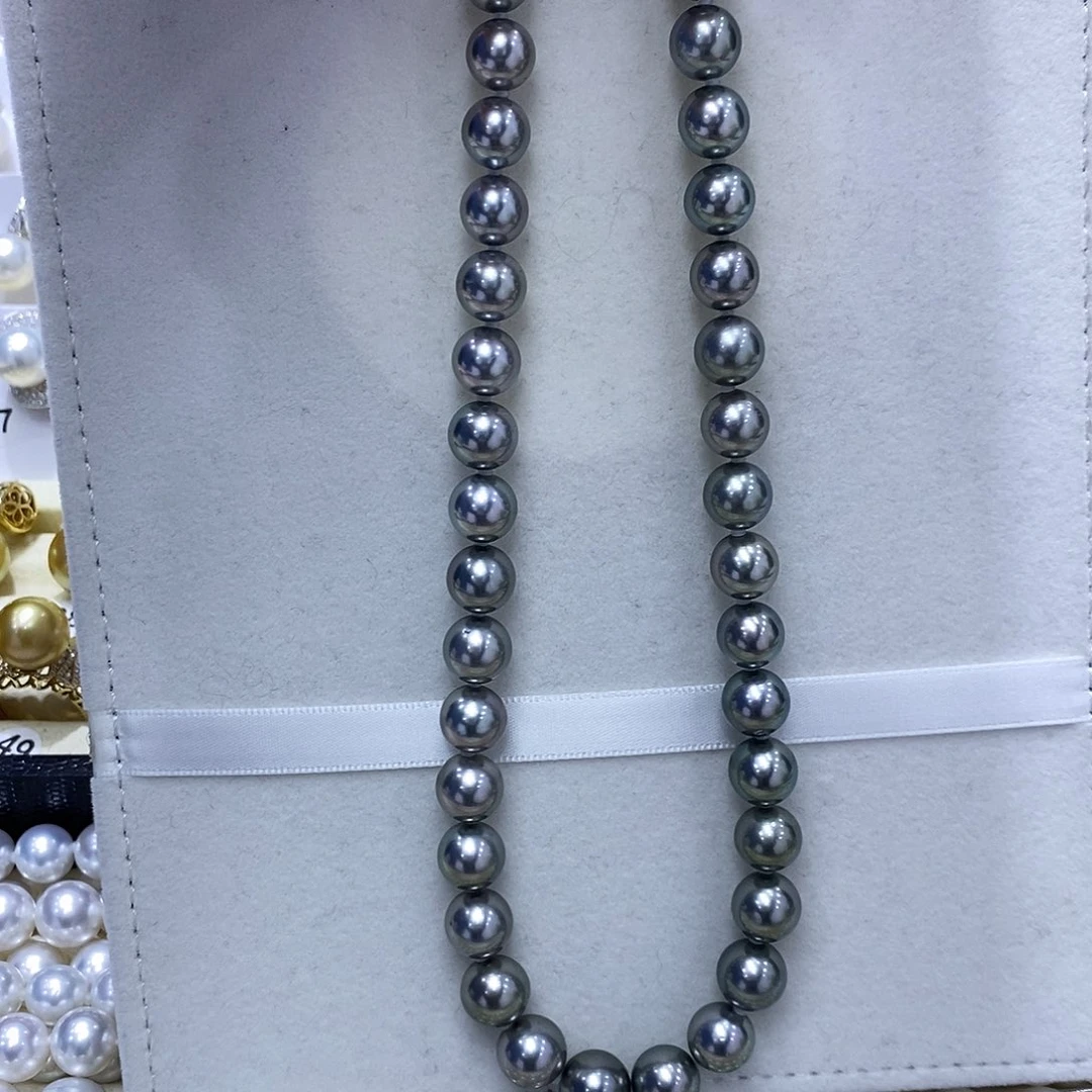 微***来未镶嵌颈饰海水珍珠8到10点位铂金灰