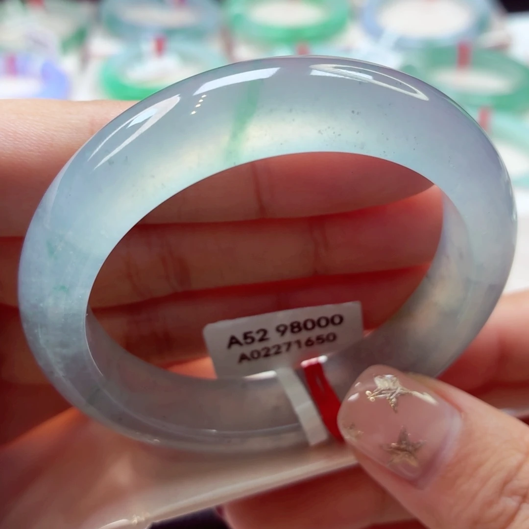 翡翠未镶嵌手镯炸光蓝钢58号正圈77