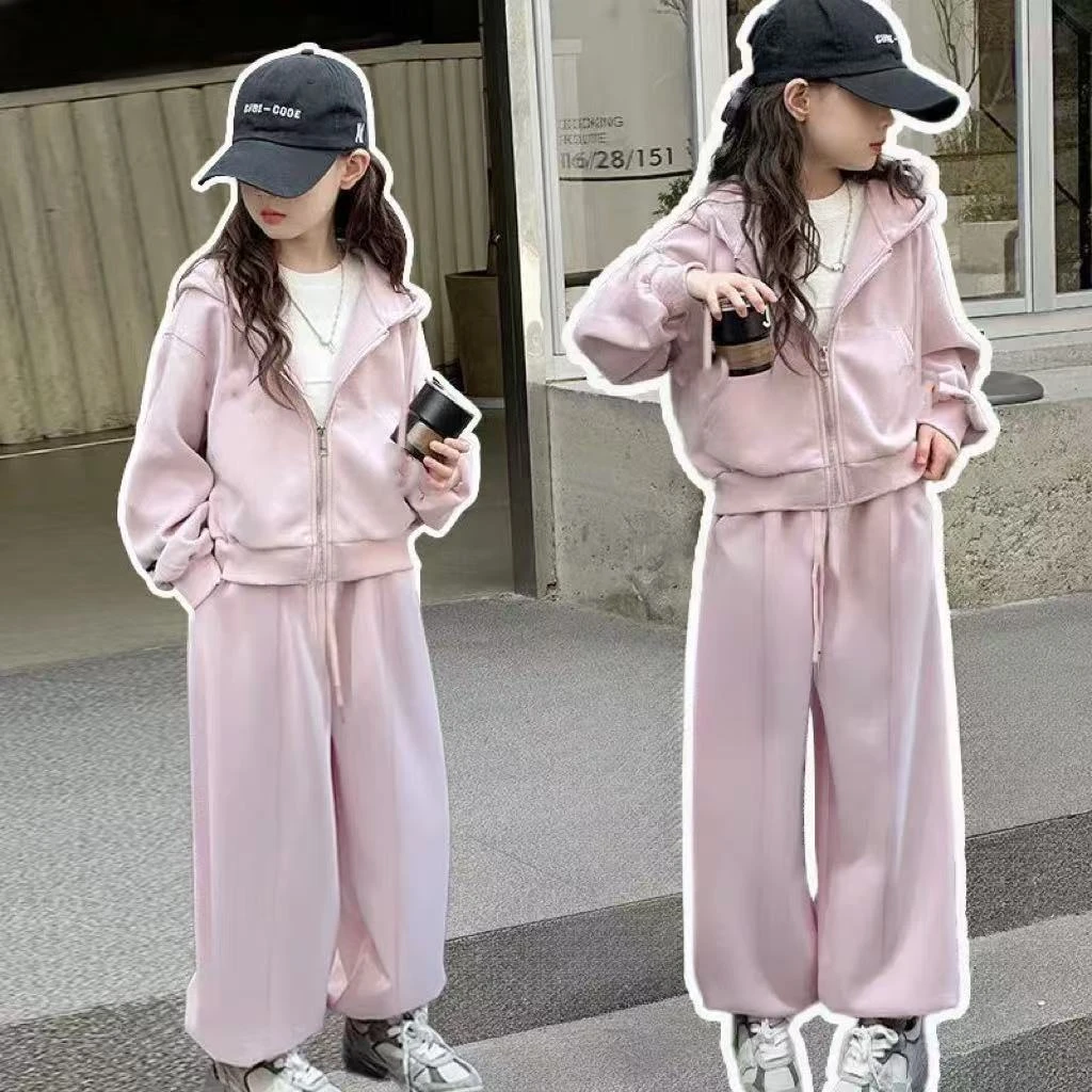 504132 《粉》优选韩版春款儿童舒适时尚百搭运动卫衣套装