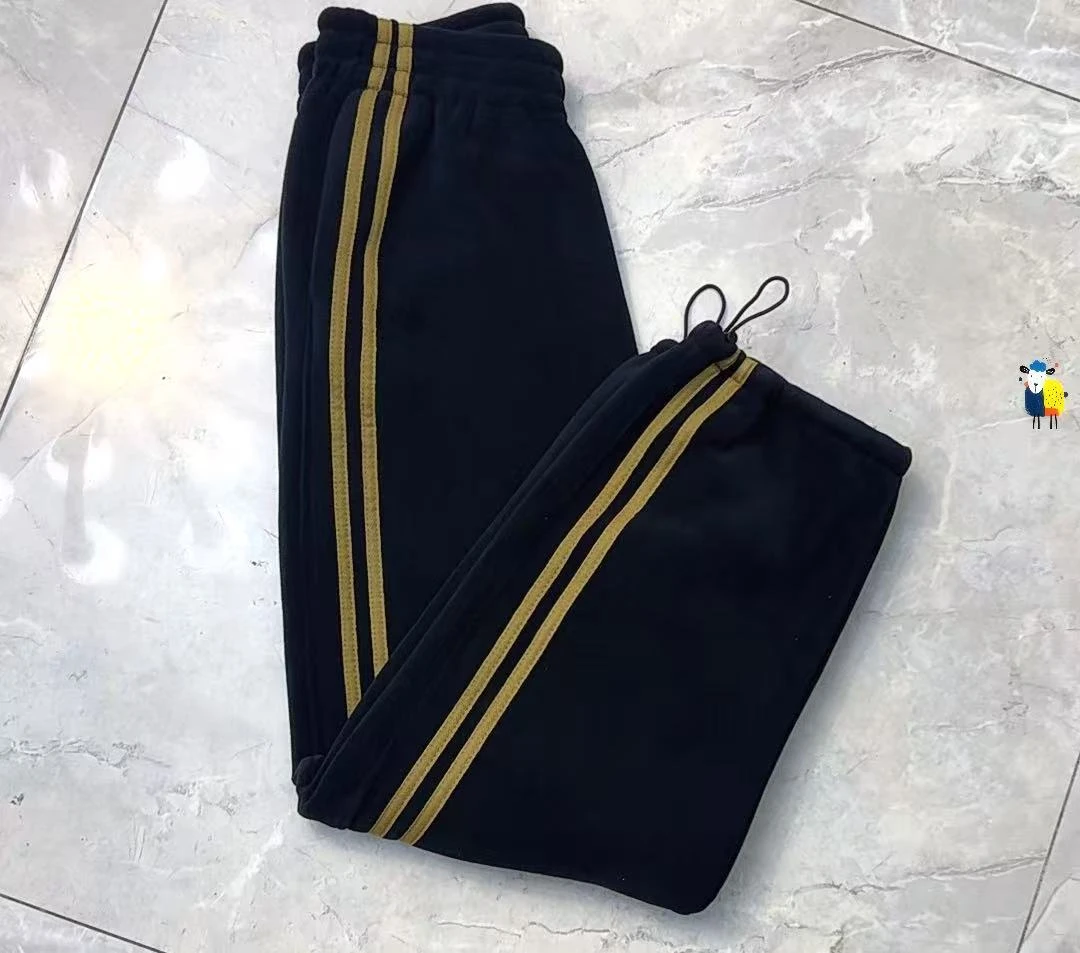 冬季女士加绒加厚休闲时尚加条显瘦直筒裤