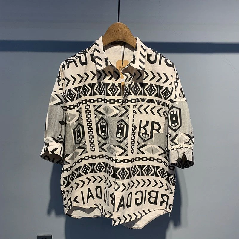 2023夏季衬衫衣服短袖恤男装2025新款潮流上衣百搭帅气潮衬衣2025