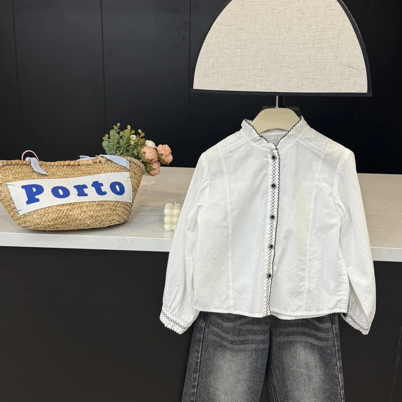 leomama女童衬衫春秋季儿童白色衬衣2025年女大童洋气秋装上衣潮