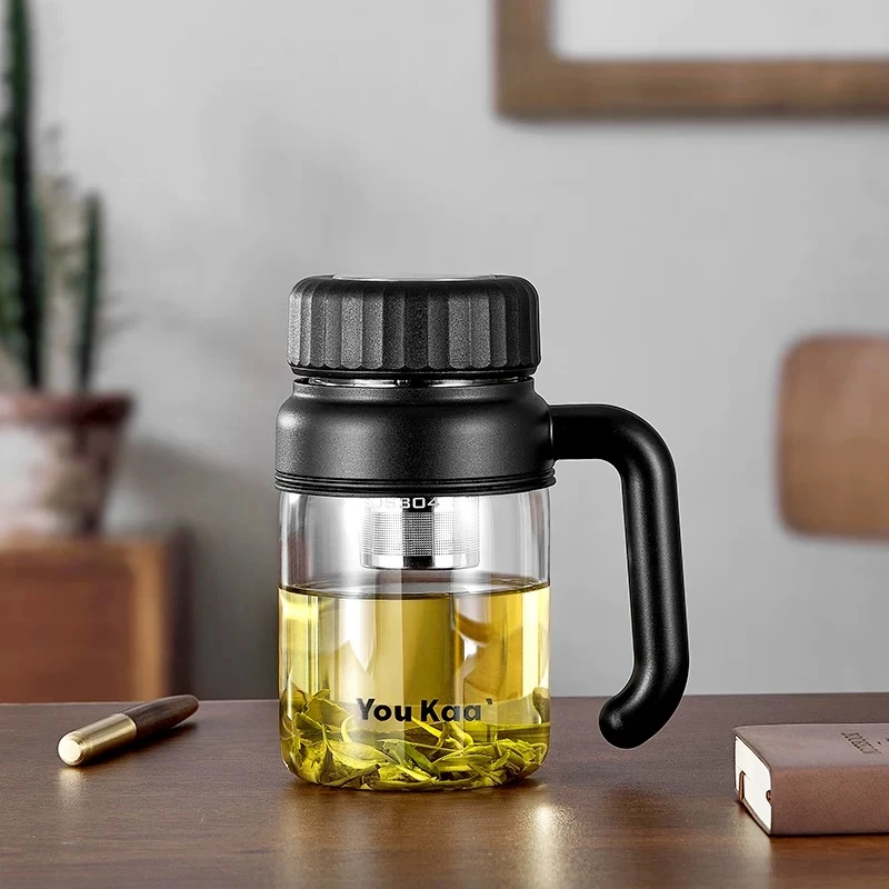 大容量玻璃杯带把手茶水分离泡茶杯子耐高温2025新款水杯女高颜值