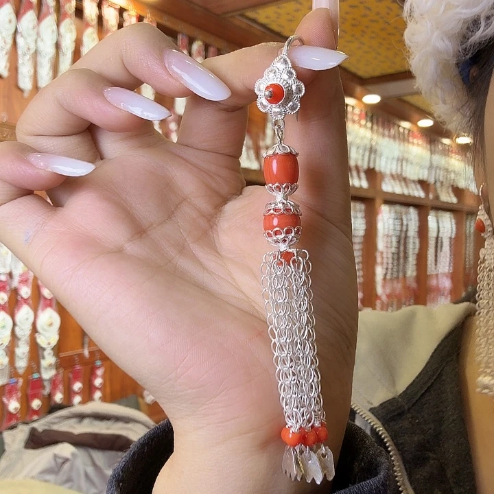 硅胶纯铜纯银耳坠长款