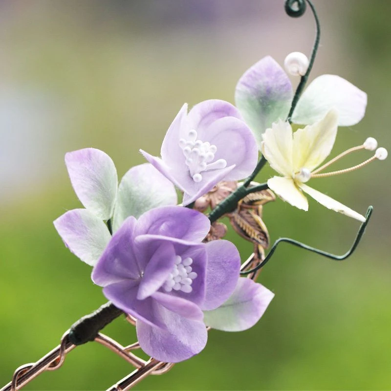 【惜梧】原创手工非遗绒花U型发钗新中式汉服马面裙发饰汉服头饰