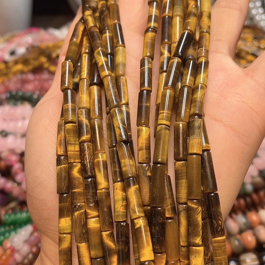 玛瑙/玉髓未镶嵌珠宝半成品A级虎眼圆管一条4✖️14mm
