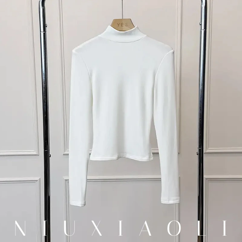 捡漏甩卖，高领打底衫磨毛纯色弹力百搭修身长袖极简T恤2024冬季