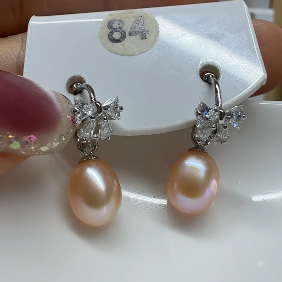 耳饰银S925镶嵌淡水珍珠珍珠