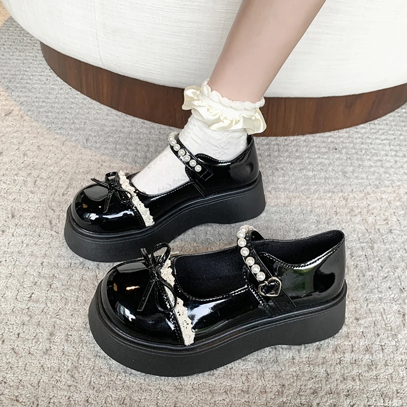厚底仙女风增高玛丽鞋夏季乐福鞋鞋子学院风百搭单鞋黑色蝴蝶结