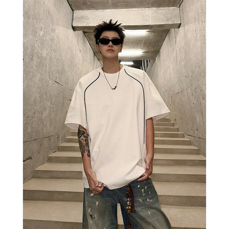 新款宽松潮流短袖百搭休闲T恤美式街头风格聚酯纤维