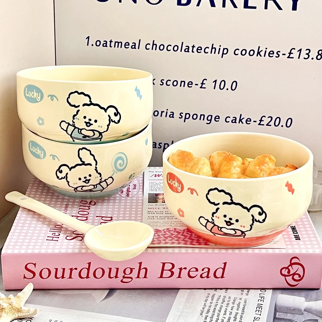 【慧慧】糖果小狗可颂碗餐具家用高颜值陶瓷釉下彩饭碗甜品碗