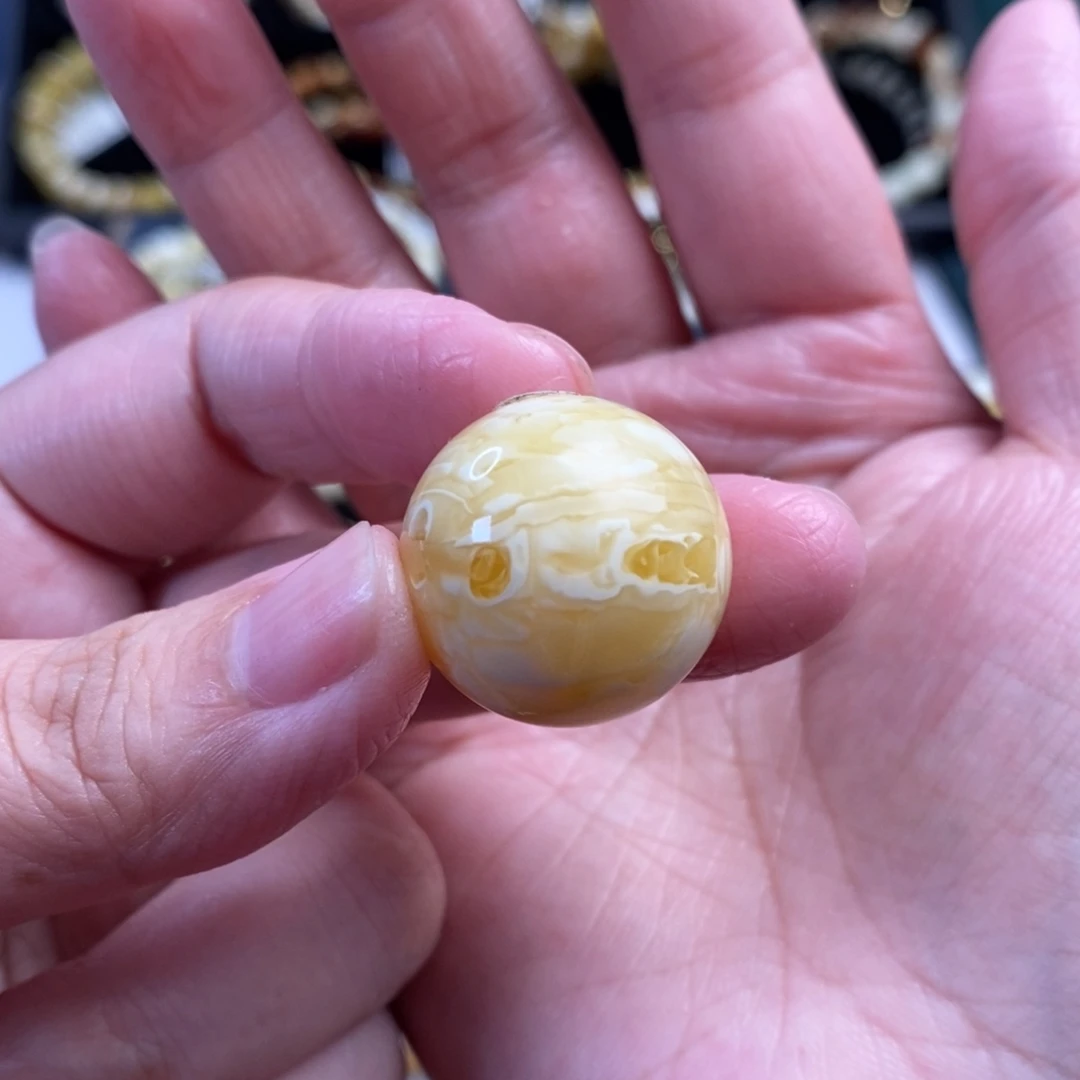 裸石蜜蜡未镶嵌虎皮纹圆珠单珠22