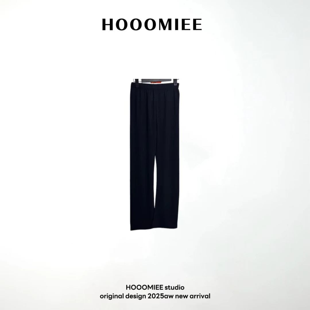 Hooomiee极简黑轻薄宽松垂感百搭直筒女士休闲裤24016