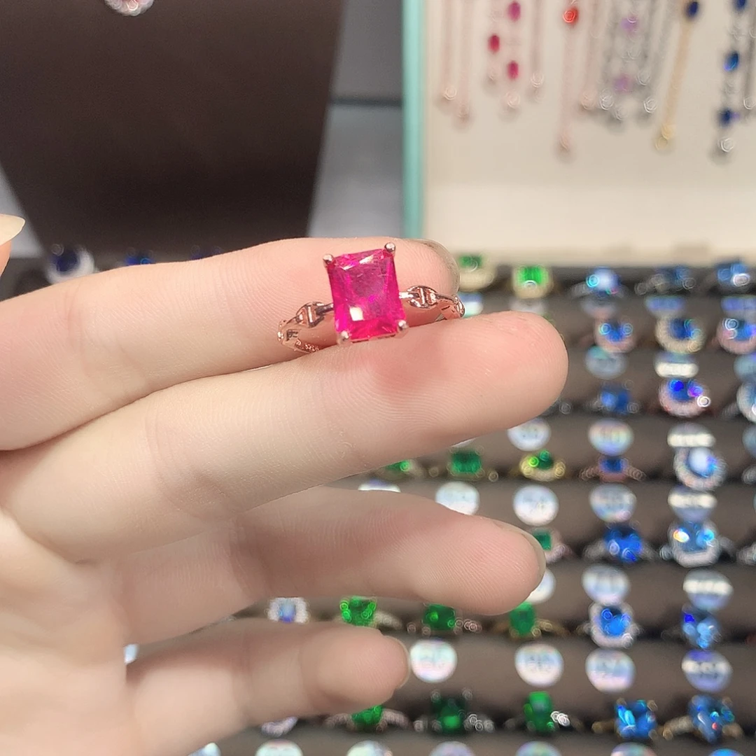 银S925镶嵌戒指红宝石玫瑰金79