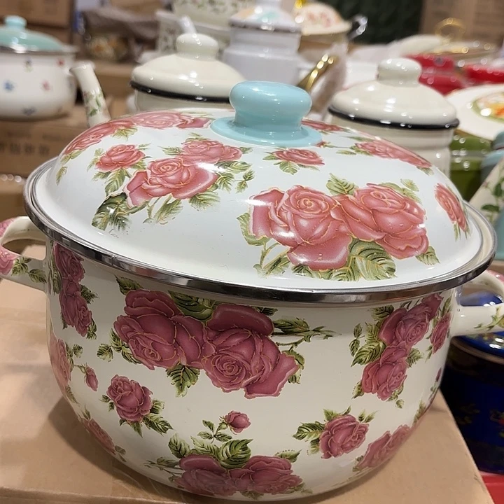 陶瓷24公分珐琅搪瓷玫瑰花微瑕疵锅