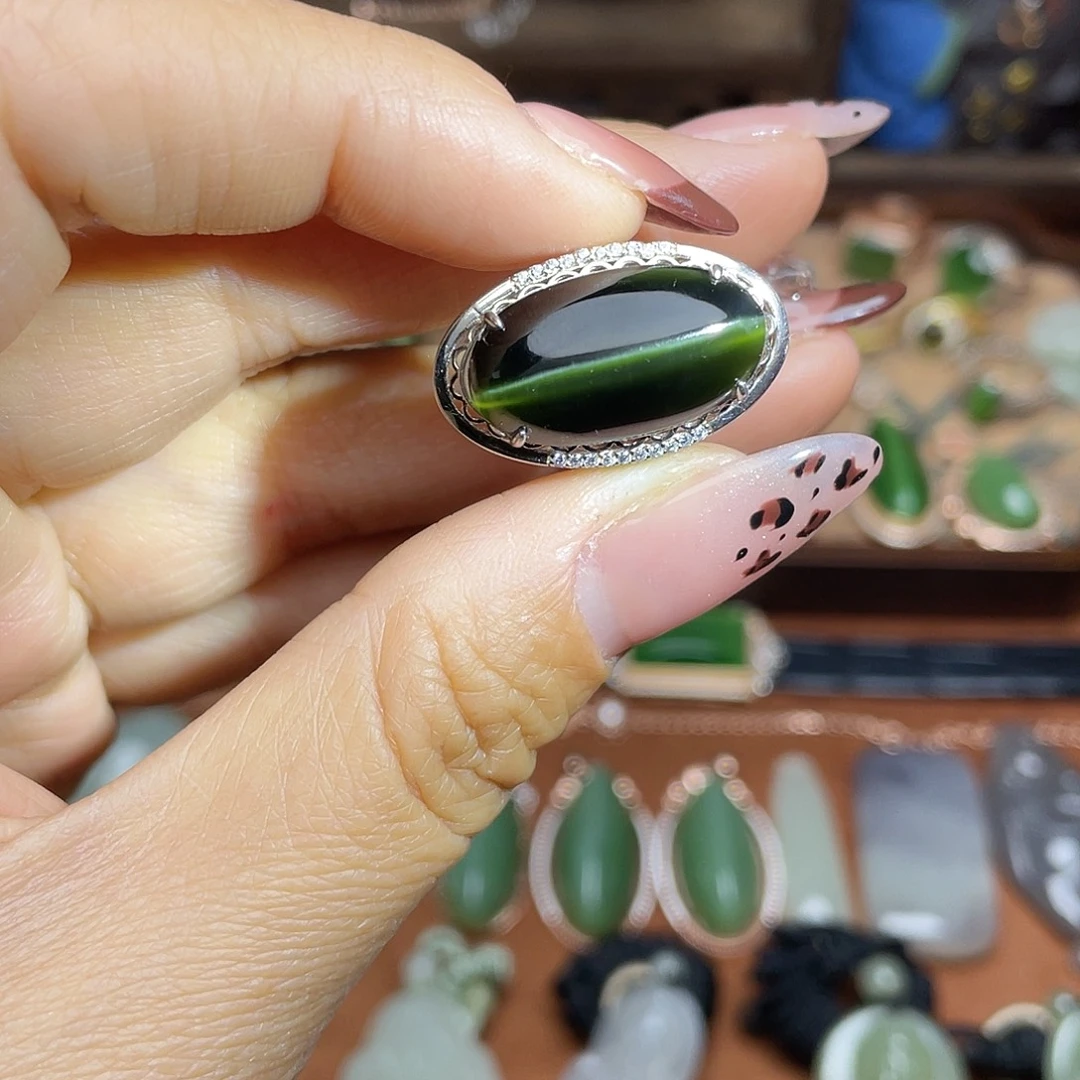 和田玉（碧玉）18K金镶嵌吊坠(不含链)戒指