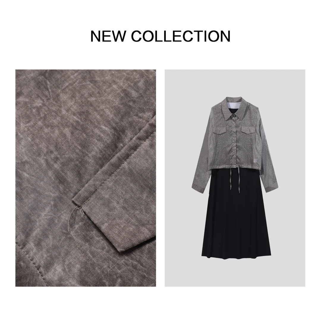 【龙哥专属】L1F38072B 优雅双层：纯色打底裙+透视网纱外套 2431