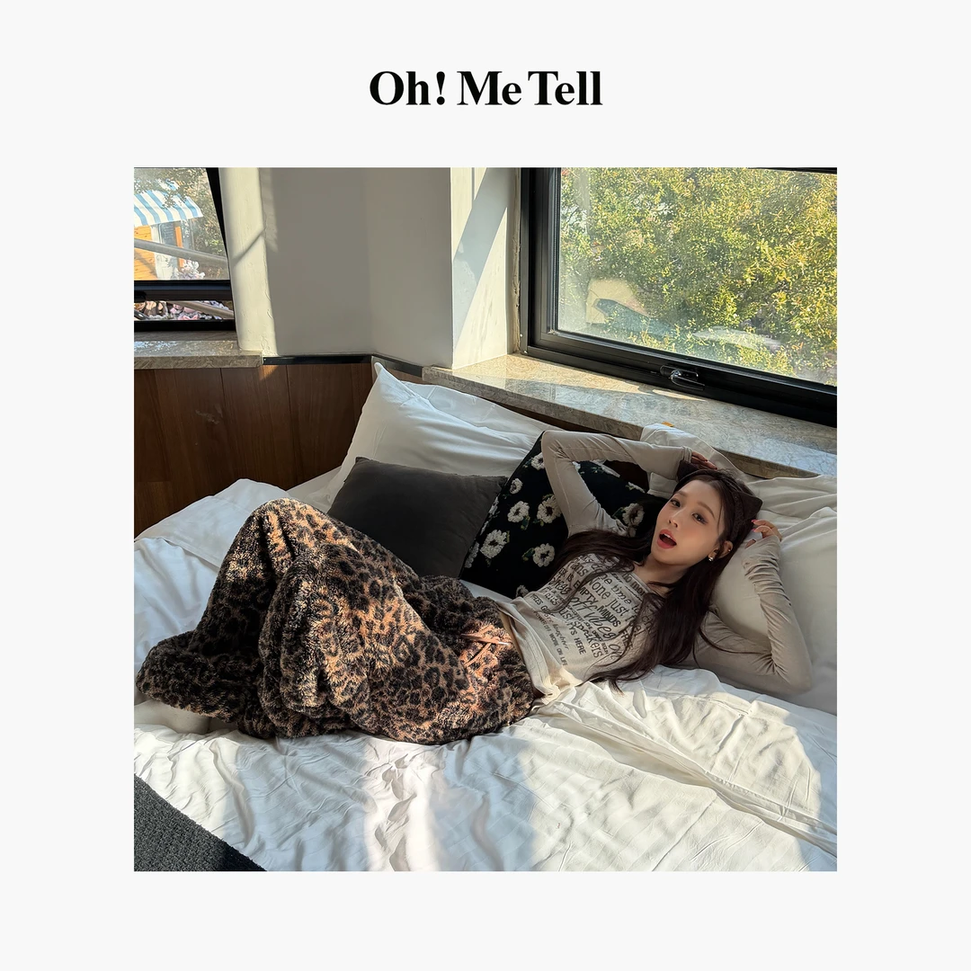 Oh！Me Tell【金钱豹】豹纹毛茸茸加绒加厚慵懒显瘦宽松阔腿休闲裤女