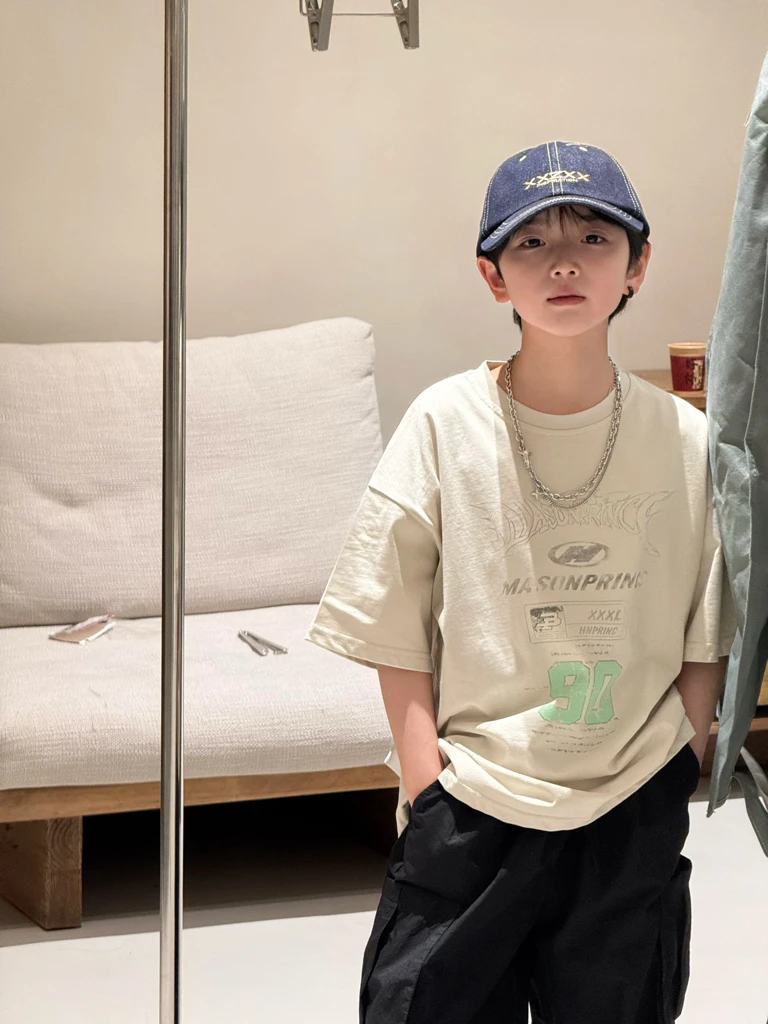 25620【现货】韩版儿童90印花宽版短袖T恤