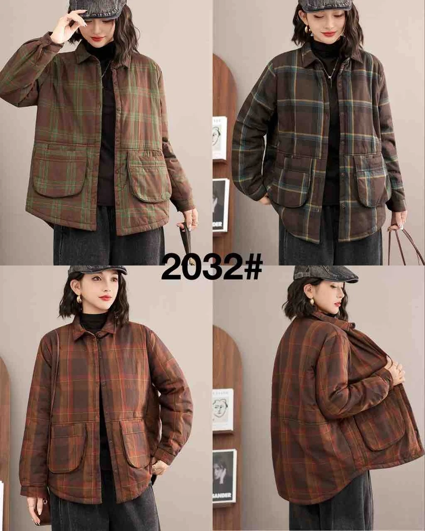 时尚上衣秋冬港风女装衬衫长袖休闲连帽文艺印花格子FX  2032