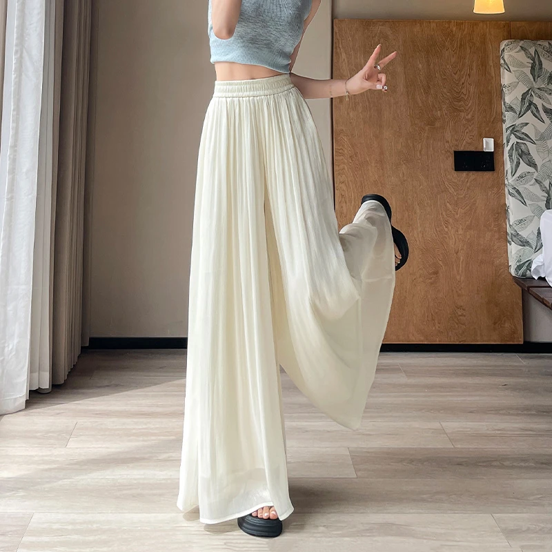冰丝压皱垂感裙裤女2025夏季薄款大裙摆a字半身裙速干凉凉阔腿裤