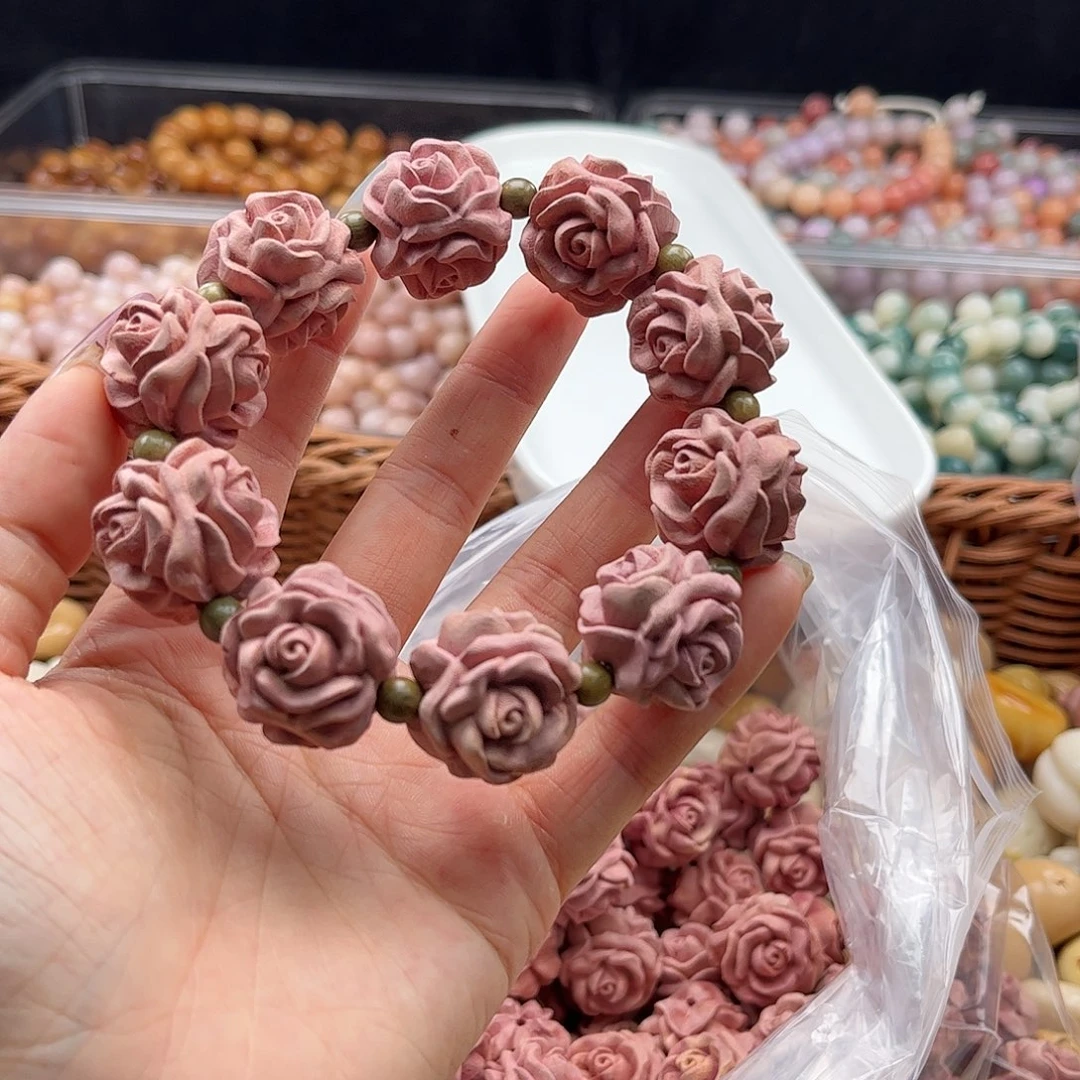 白玉菩提吊坠wc20mm/3颗血柏玫瑰花