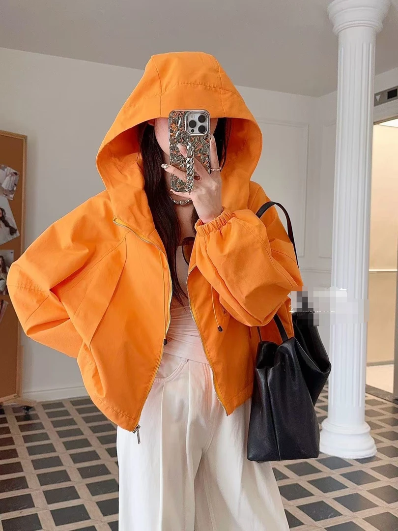 <XYG>春款宽松休闲连帽多巴胺颜色冲锋衣短款