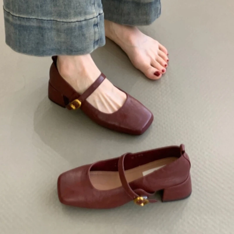 WL-919-1复古粗跟玛丽珍鞋2025法式气质优雅配裙子方头浅口晚晚鞋