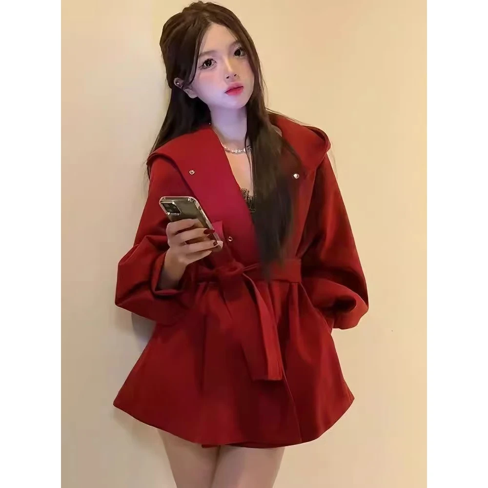薄款外套女新年2025新款春秋黑色毛呢显瘦小个子收腰呢子大衣气质