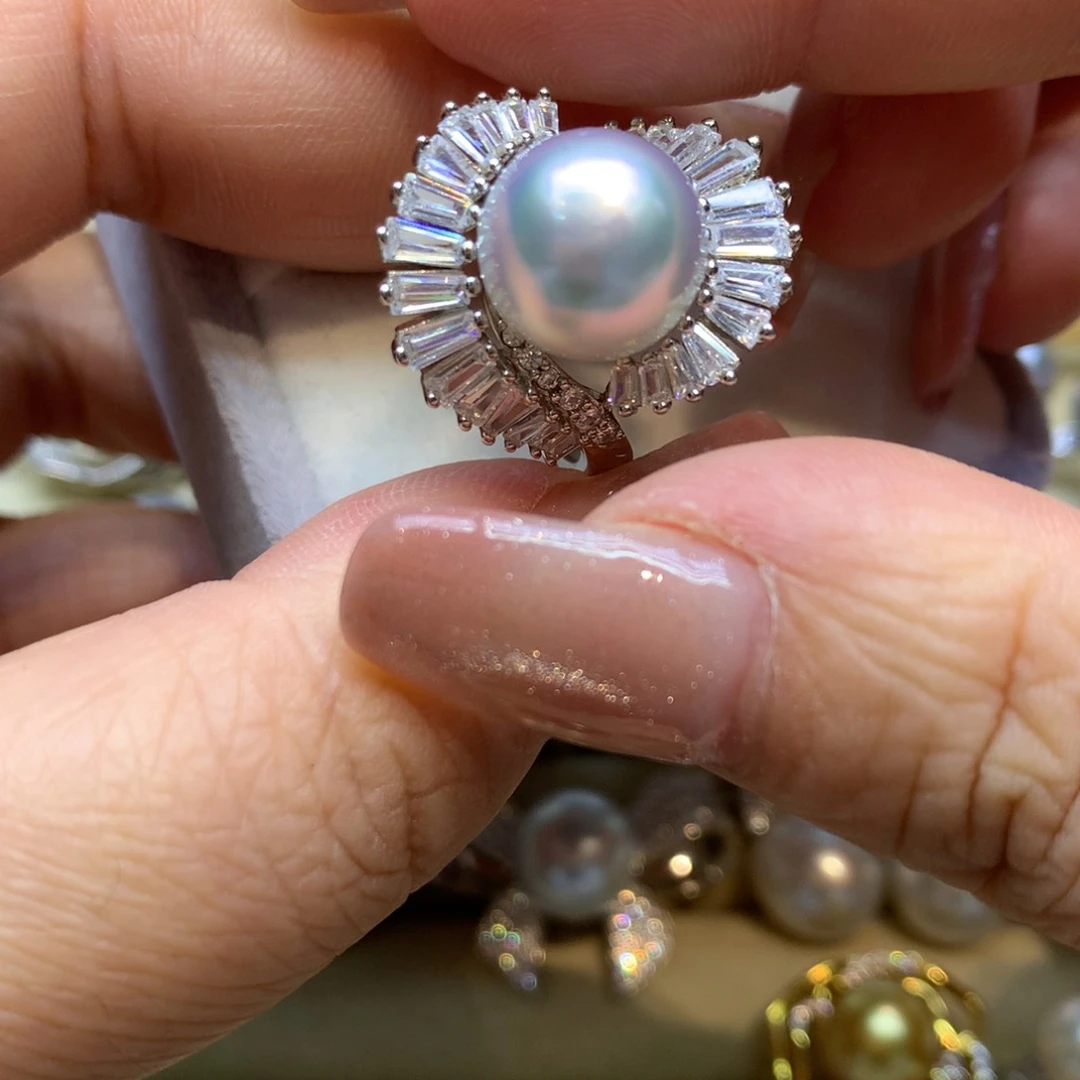 银S925镶嵌戒指海水珍珠