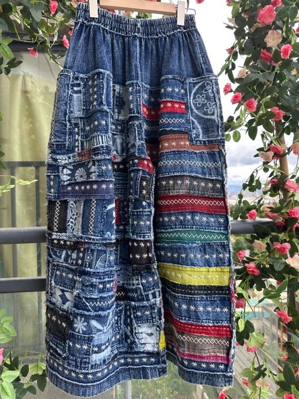 泰国北部兰蓬当地人手工重工刺绣阔腿裤