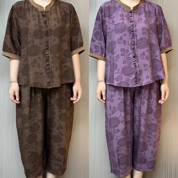 大码中老年妈妈装2025夏季时尚休闲轻薄宽松套装