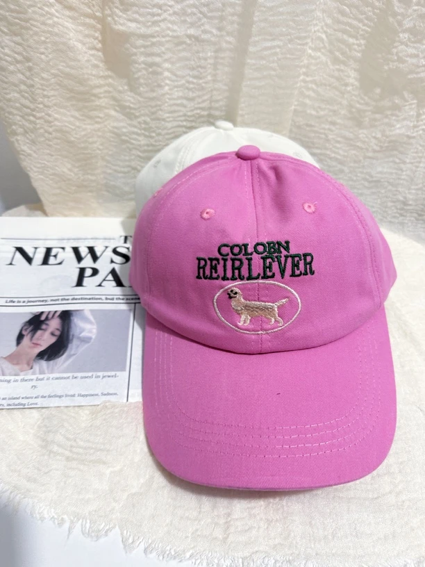 显白金毛小狗刺绣百搭宽檐显脸小男女通用棒球帽