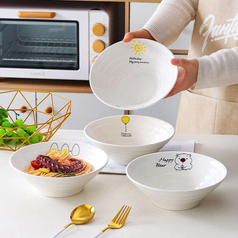 8英寸4只装日式大容量喇叭碗吃面碗简约家用创意斗笠碗【卡通】