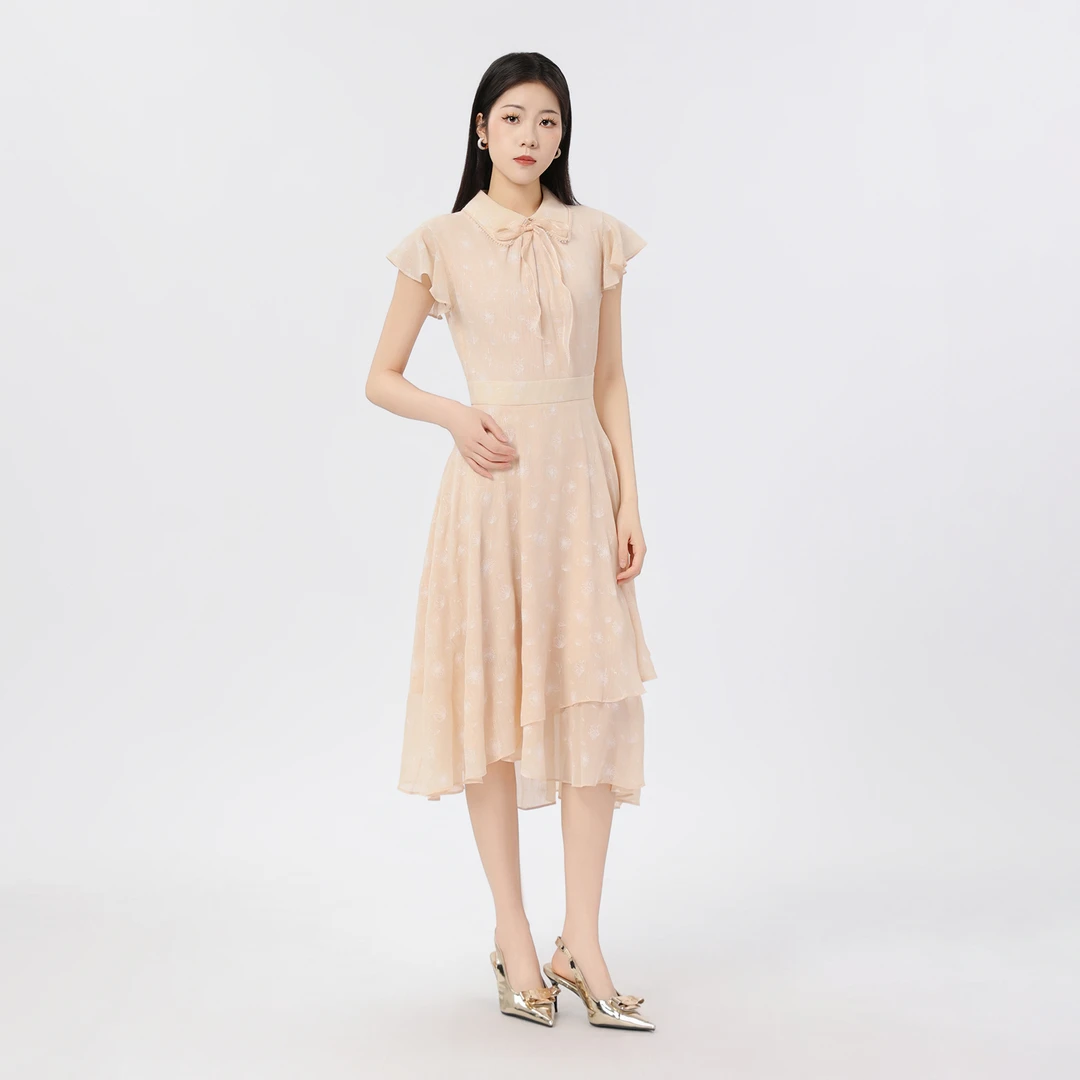 GIRDEAR/哥弟春夏时尚尤莱特减龄气质轻盈小飞袖碎花裙女1500456