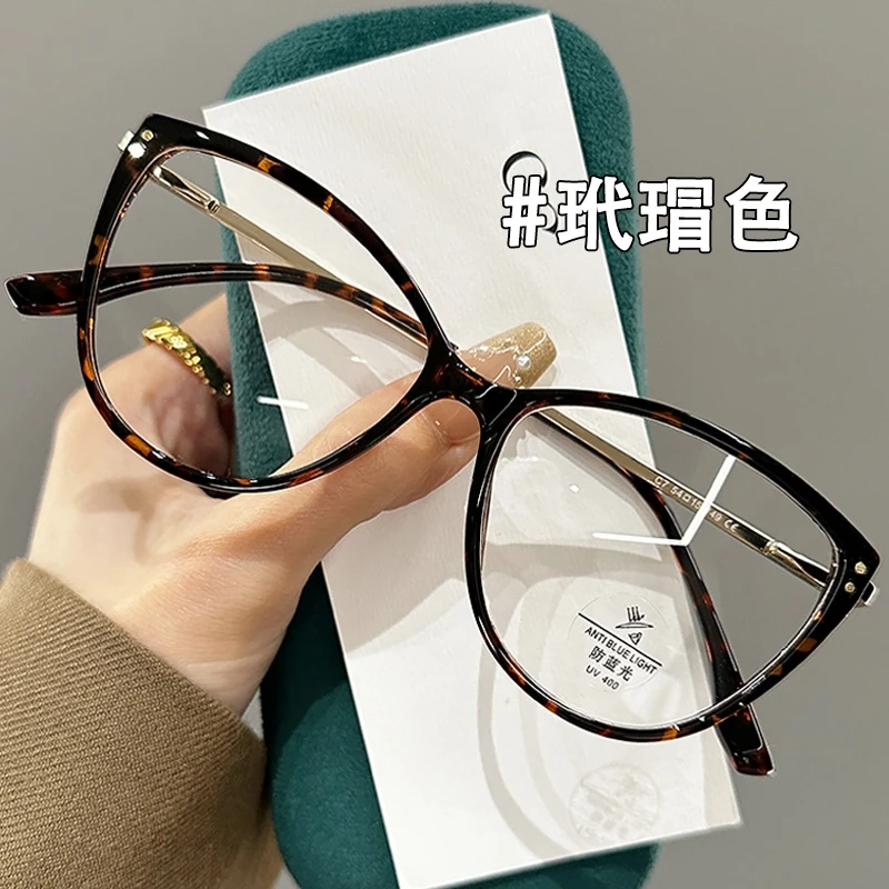 复古玳瑁色眼镜近视女可配度数摩登猫眼显瘦超轻TR不压鼻眼睛框架
