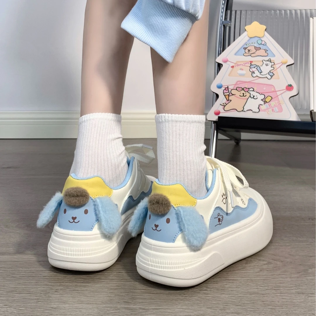 人本布丁狗可爱大头鞋女2025新款冬季面包鞋加绒女鞋子百搭小白鞋