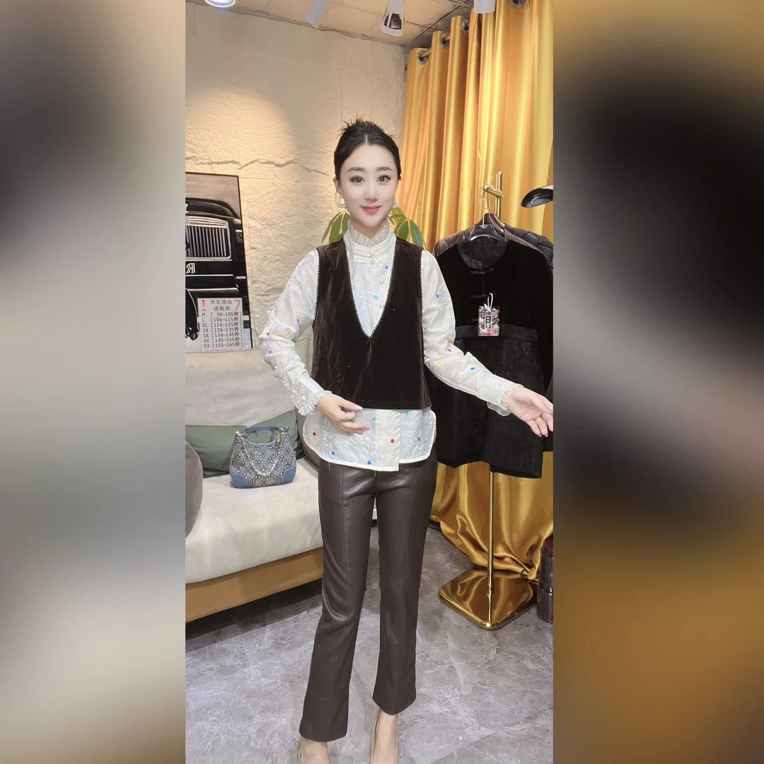 （6013）雪颖家2023年秋季新款天鹅绒马夹复古百搭马甲女气质时尚