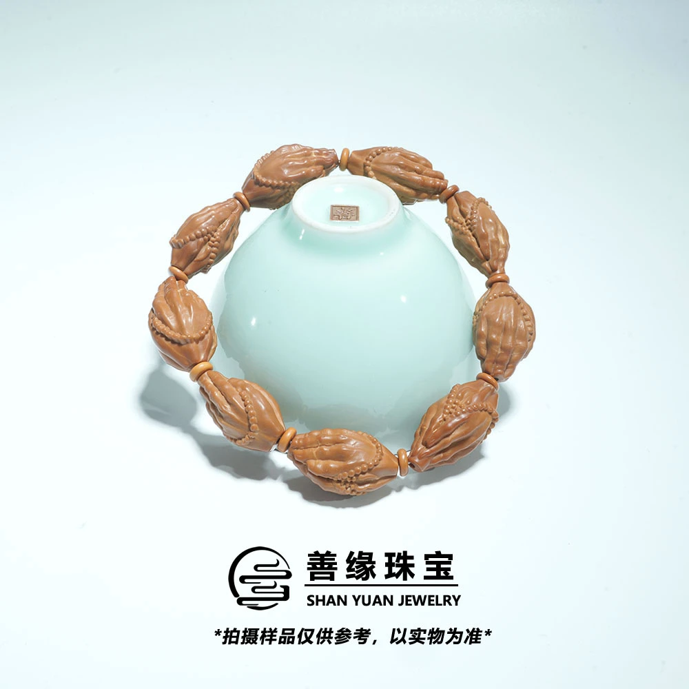 【善缘 七级以上会员礼】原籽橄榄核苏工雕刻佛手15mm手串