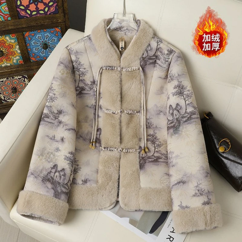 【锦绣江南】秋冬装新中式国风加绒加厚上衣中老年女装仿皮毛外套