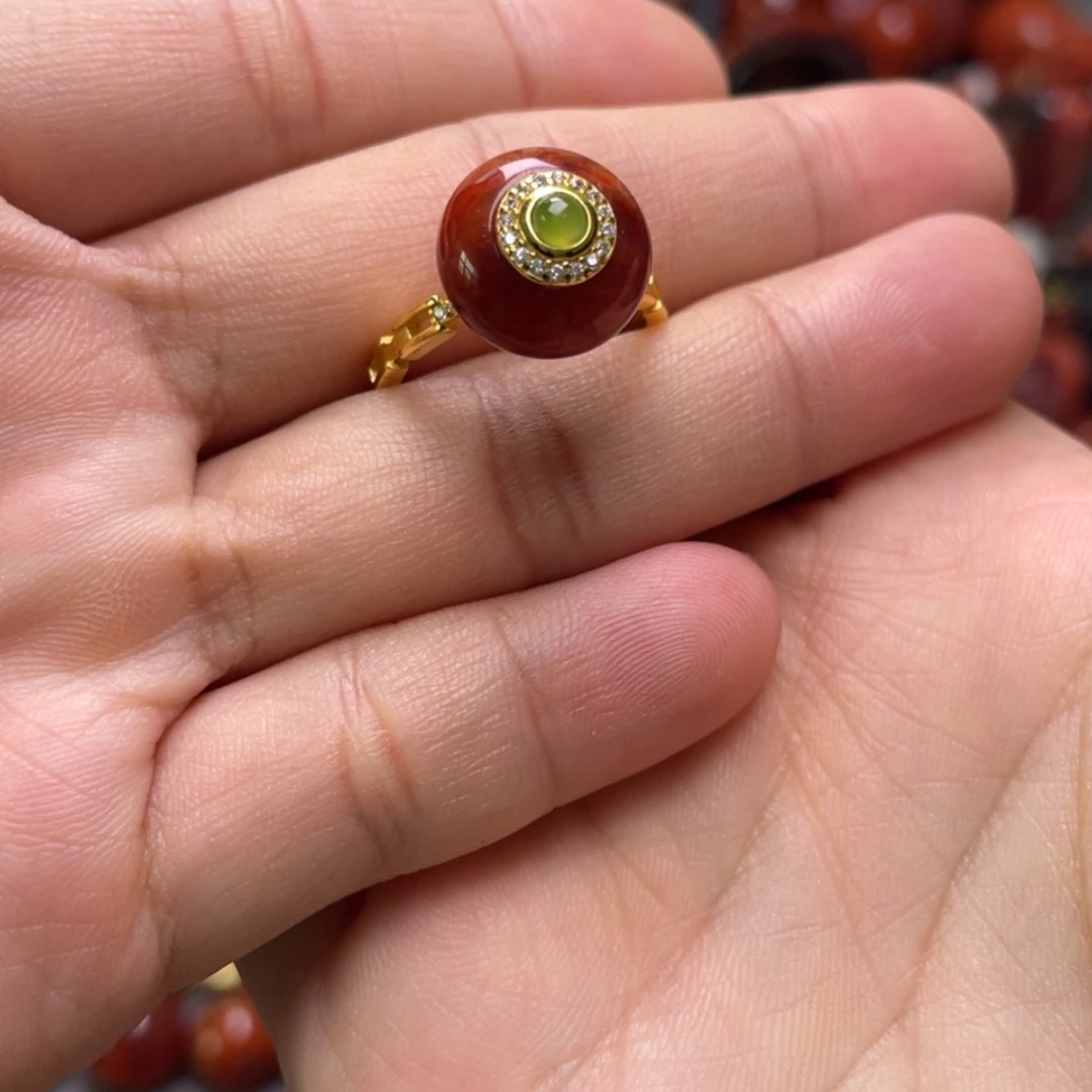 【闪购商品】未镶嵌平安扣火焰纹戒指南红玛瑙