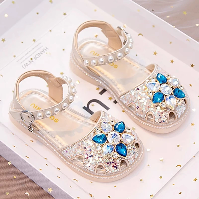 ABC女童公主凉鞋2025夏季新款宝宝鞋儿童休闲鞋水钻女孩沙滩鞋潮