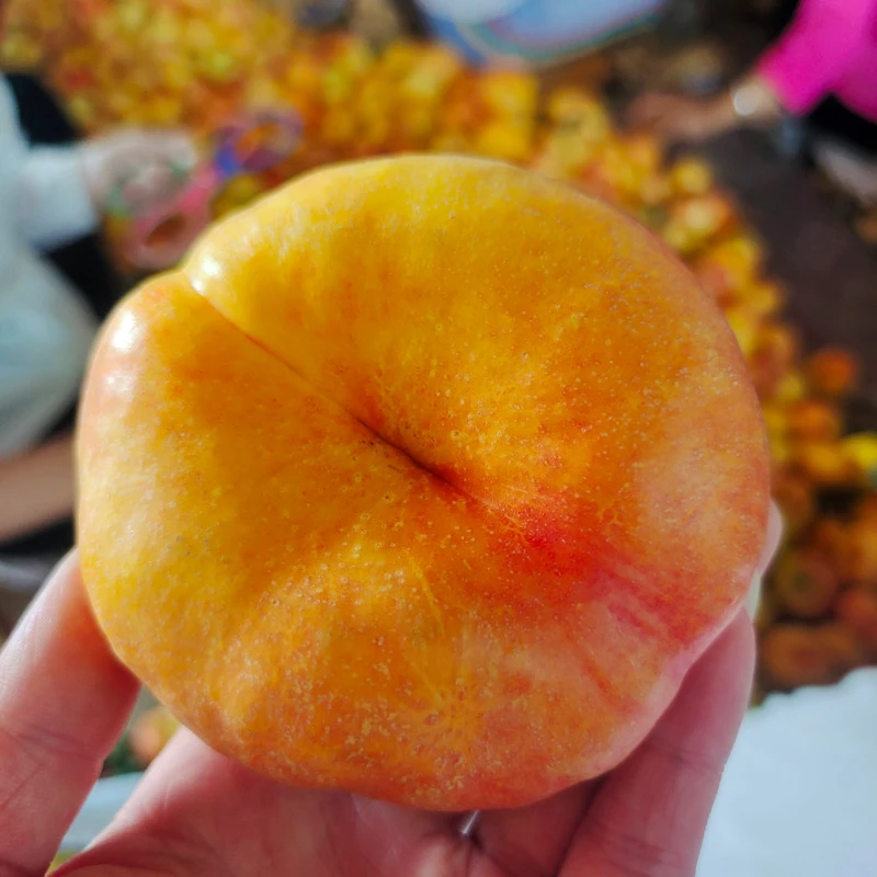 陕西黄金油蟠桃彩虹桃无毛现摘时令水果甜扁桃5斤包邮