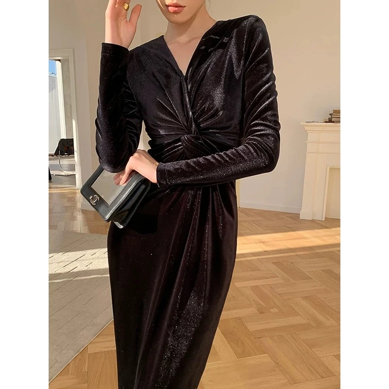 LUXURYMEMO【刘熊熊】显瘦时尚气质扭结连衣裙