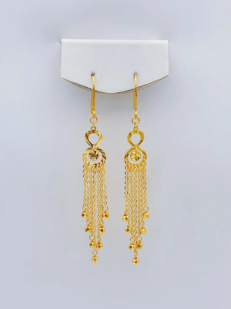 老庙黄金 足金 精工5G工艺 精品葫芦流苏 耳钩 3.93克