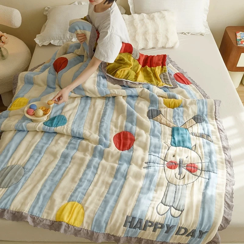 【淘气猫】全棉A类细纱1.5*2.0米韩系花边泡芙被面料柔软亲肤春秋被